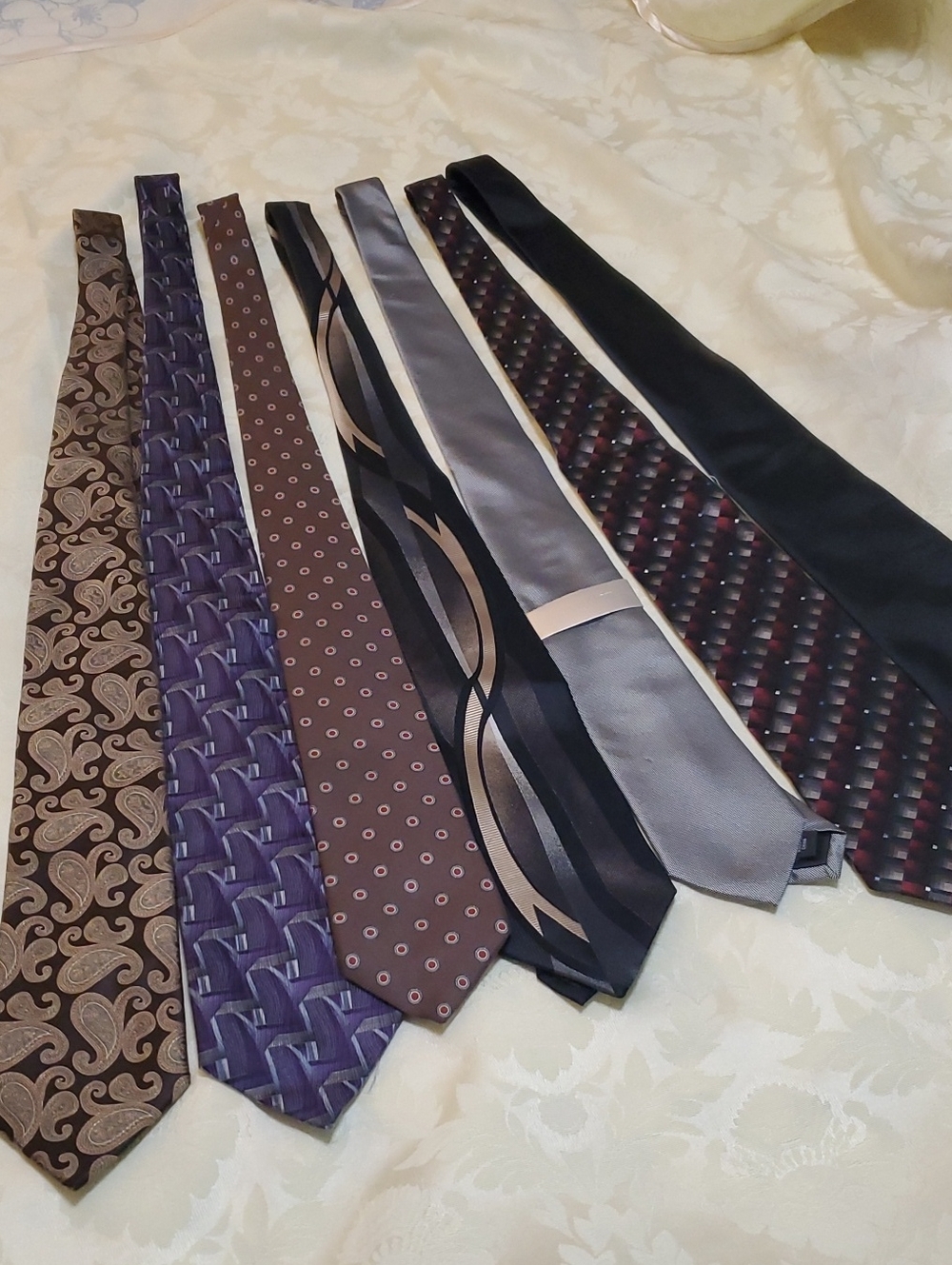 Men's 100% Silk Assorted Brands Patterned Neckties - Black, Gray, Purple, Brown